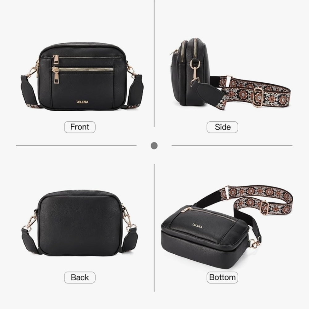 Brand New In Package- Telena Black Crossbody Bag with Patterned Strap - Picture 3 of 5